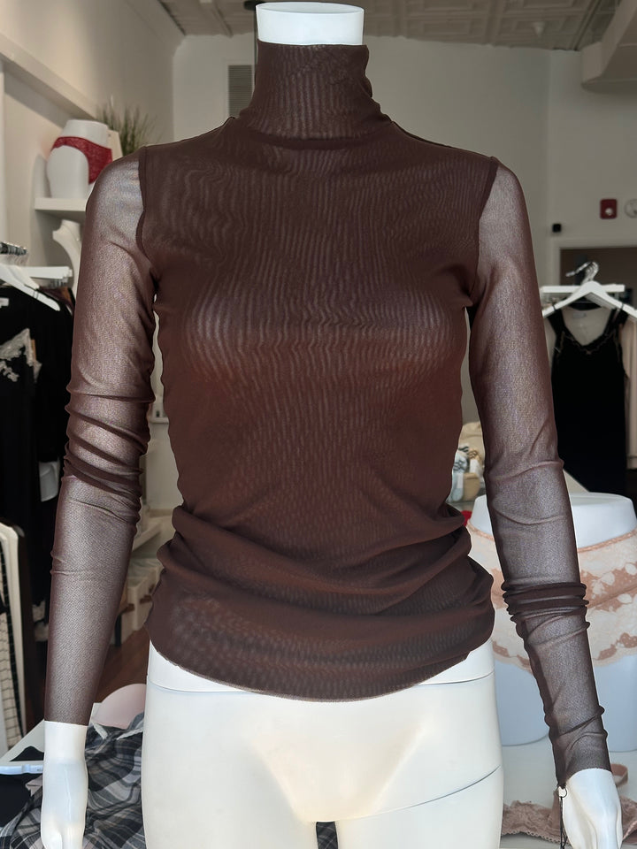 Only Hearts Tulle 2 ply mock neck shirt in brown