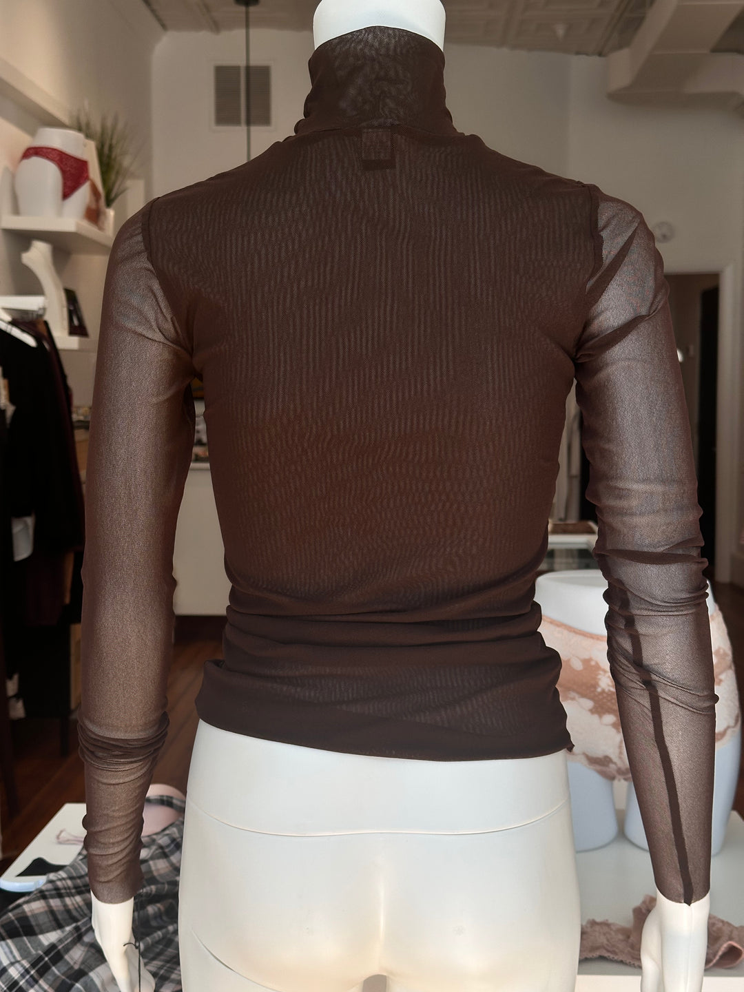 Only Hearts Tulle 2 ply mock neck shirt in brown