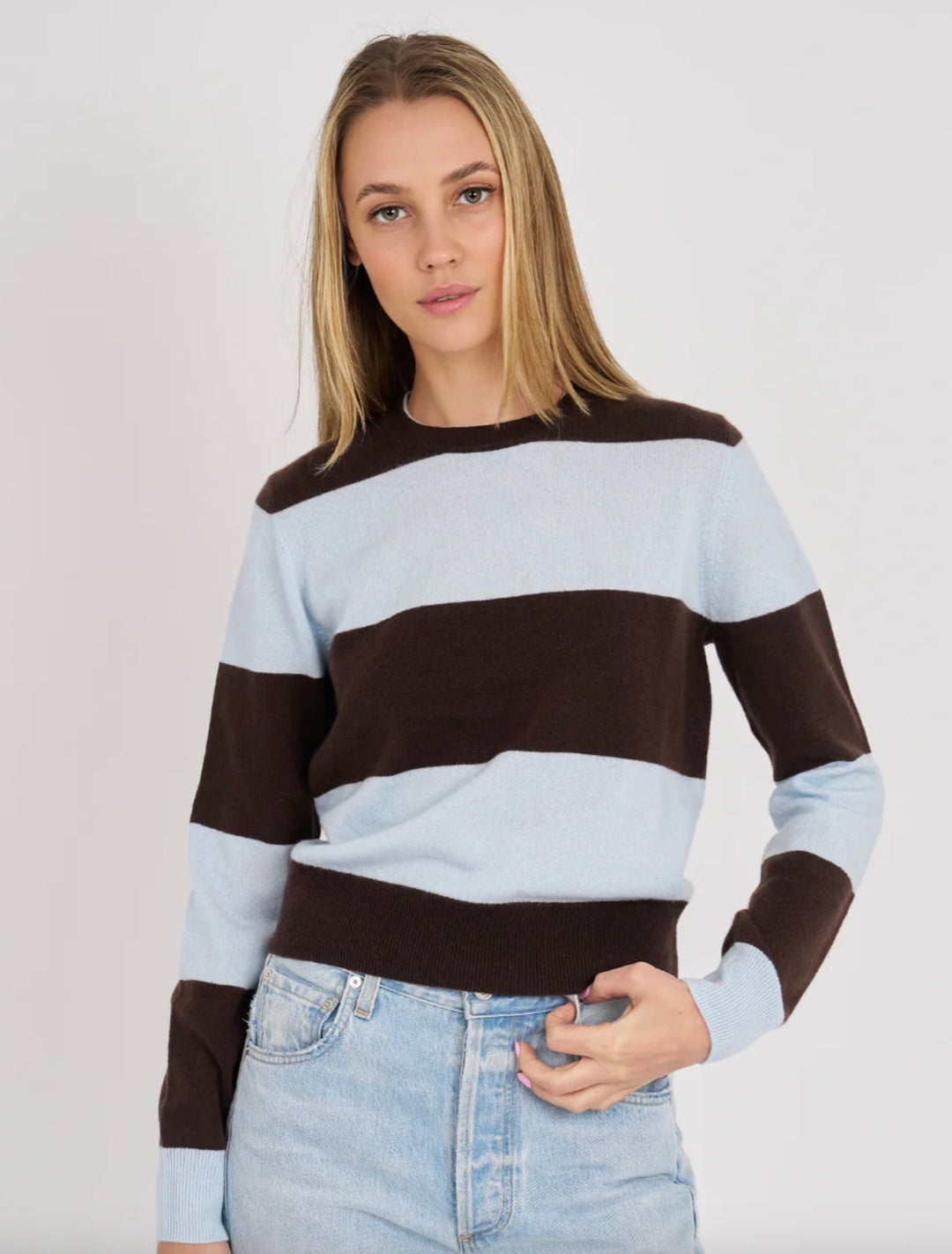 Archer Cashmere Crew Rugby Stripe - Molten Blu