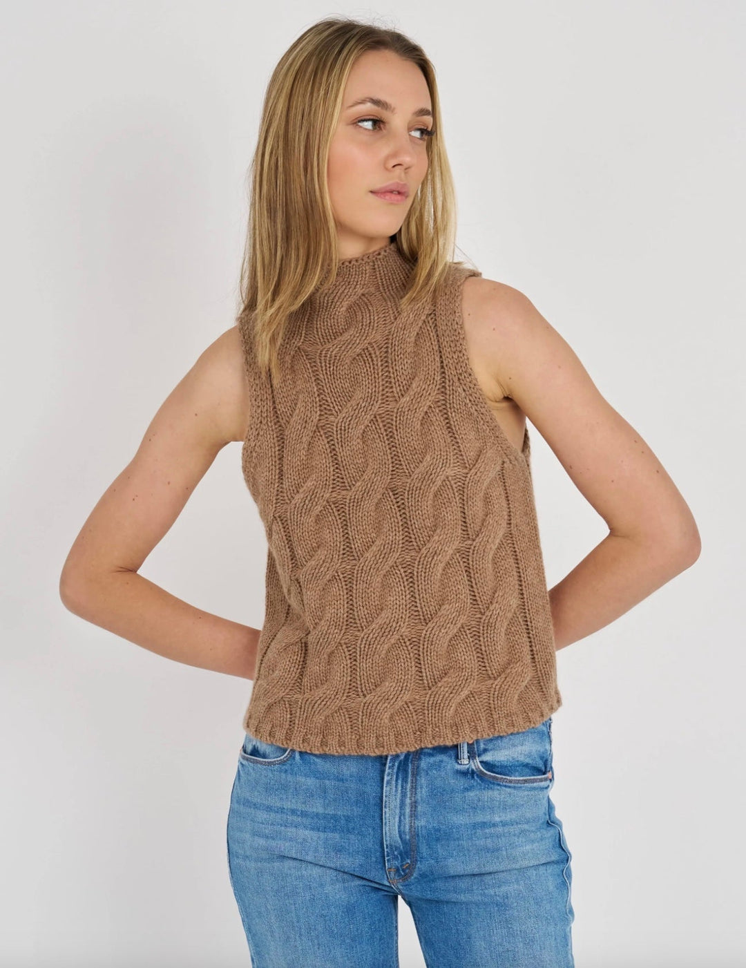 Archer Cashmere Lennon Cashmere Sleeveless Mock Cable Sweater - Molten Blu