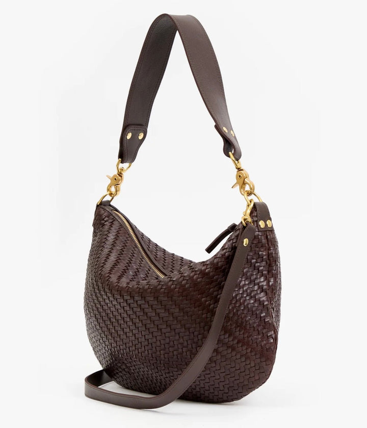 Clare V. Moyen Messenger - Chocolate Woven Zig-Zag - Molten Blu