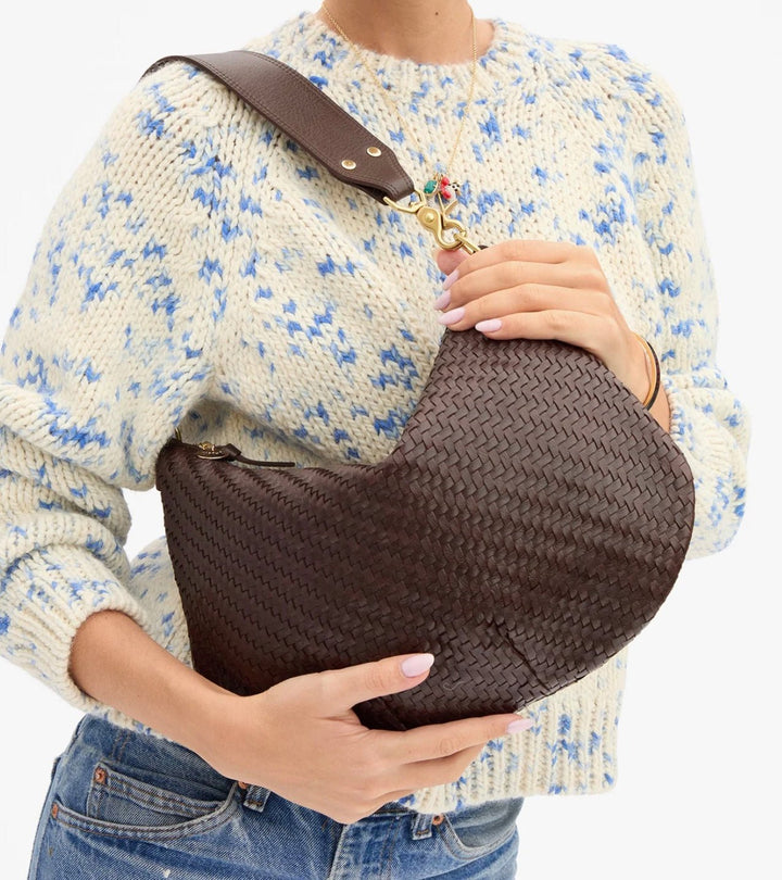 Clare V. Moyen Messenger - Chocolate Woven Zig-Zag - Molten Blu