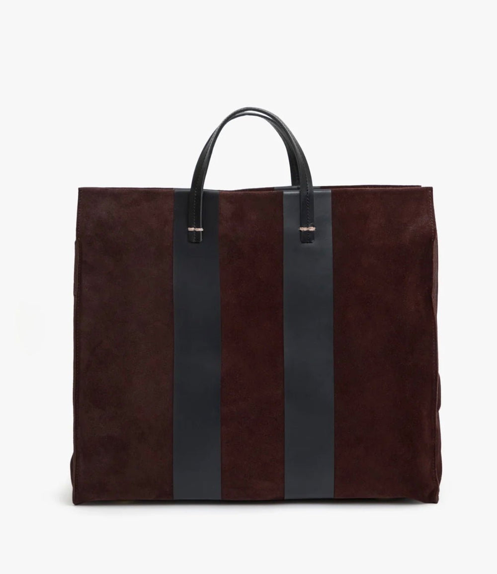 Clare V. Simple Tote - Truffle Suede with Racing Stripes - Molten Blu
