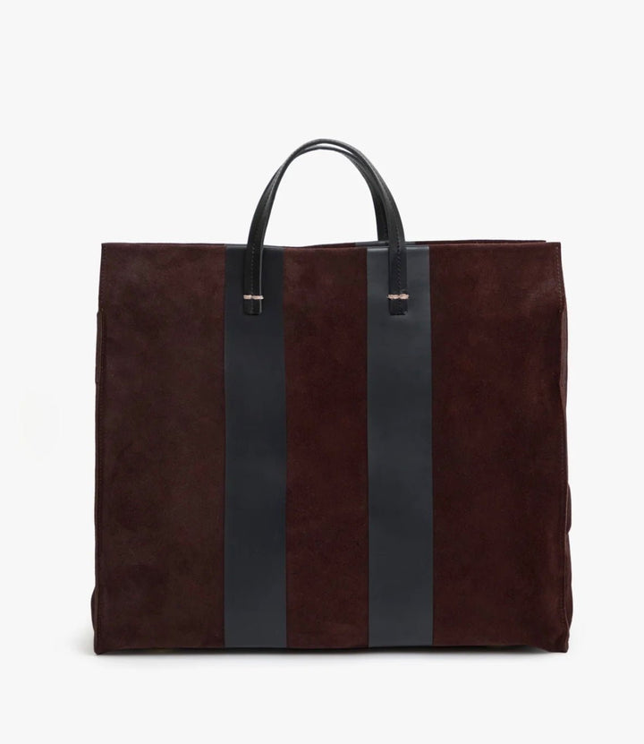 Clare V. Simple Tote - Truffle Suede with Racing Stripes - Molten Blu