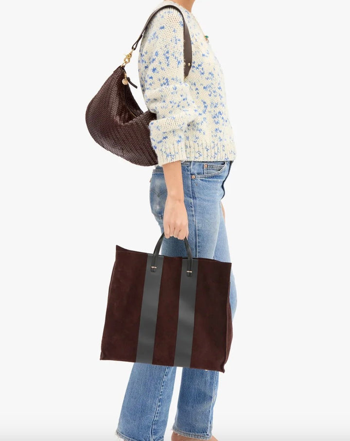 Clare V. Simple Tote - Truffle Suede with Racing Stripes - Molten Blu