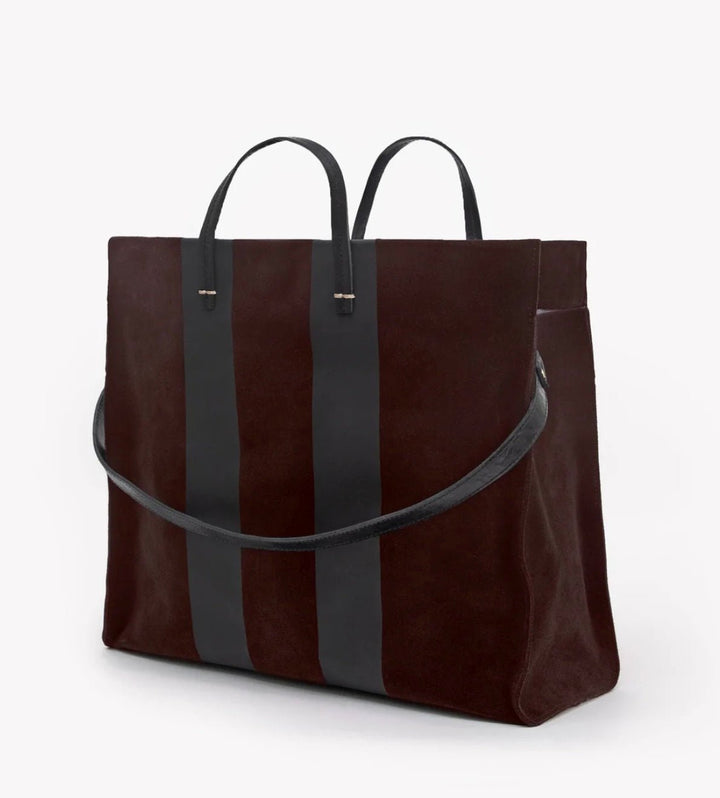 Clare V. Simple Tote - Truffle Suede with Racing Stripes - Molten Blu