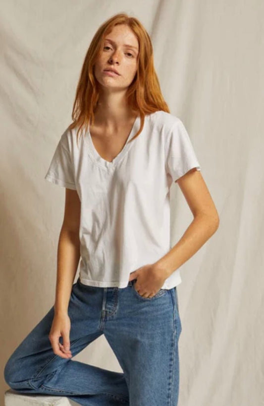 perfectwhitetee Hendrix Cotton Boxy V Neck Tee - Molten Blu