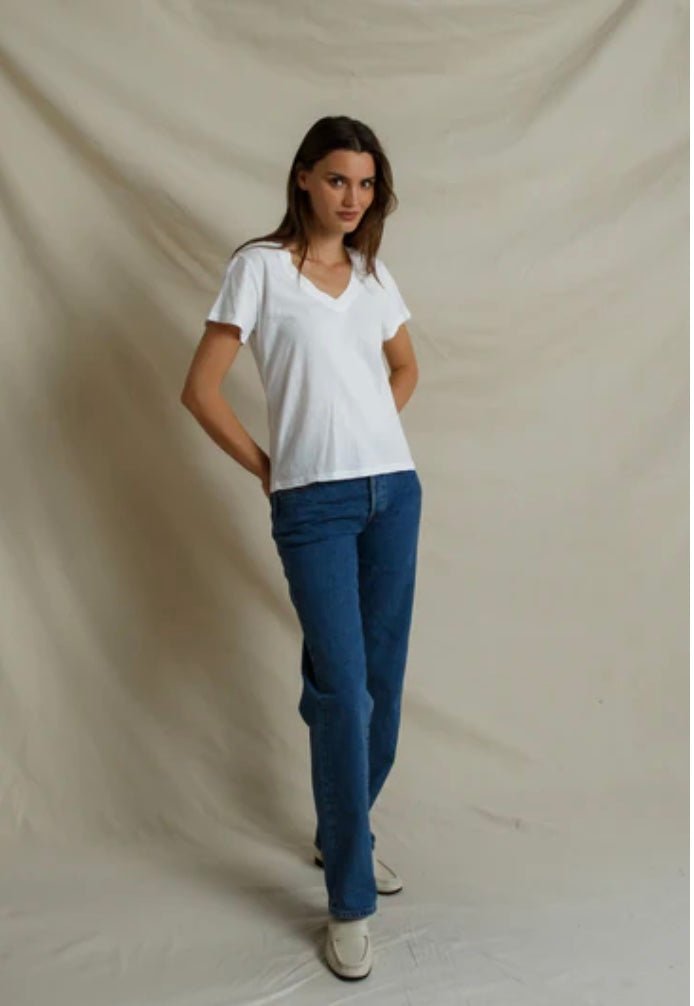 perfectwhitetee Hendrix Cotton Boxy V Neck Tee - Molten Blu