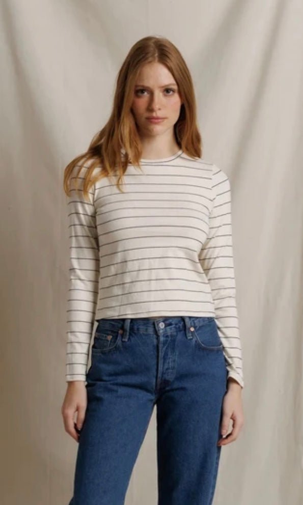 perfectwhitetee Lisa Long Sleeve Stripe Top - Molten Blu
