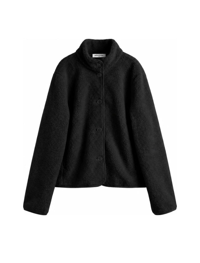 perfectwhitetee Tara Sherpa Fleece Button Front Jacket - Molten Blu