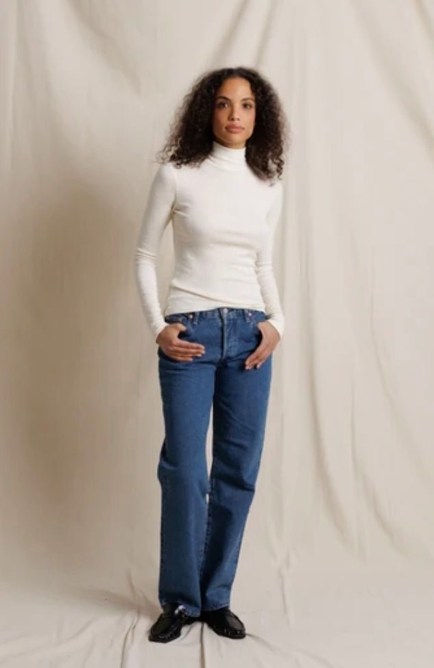perfectwhitetee Tati Micro Modal Ribbed Turtleneck - Molten Blu