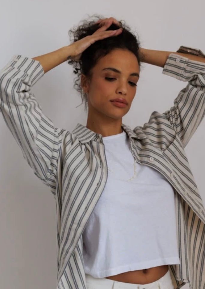 perfectwhitetee Teresa Cotton Flannel Oversized Button Down - Molten Blu