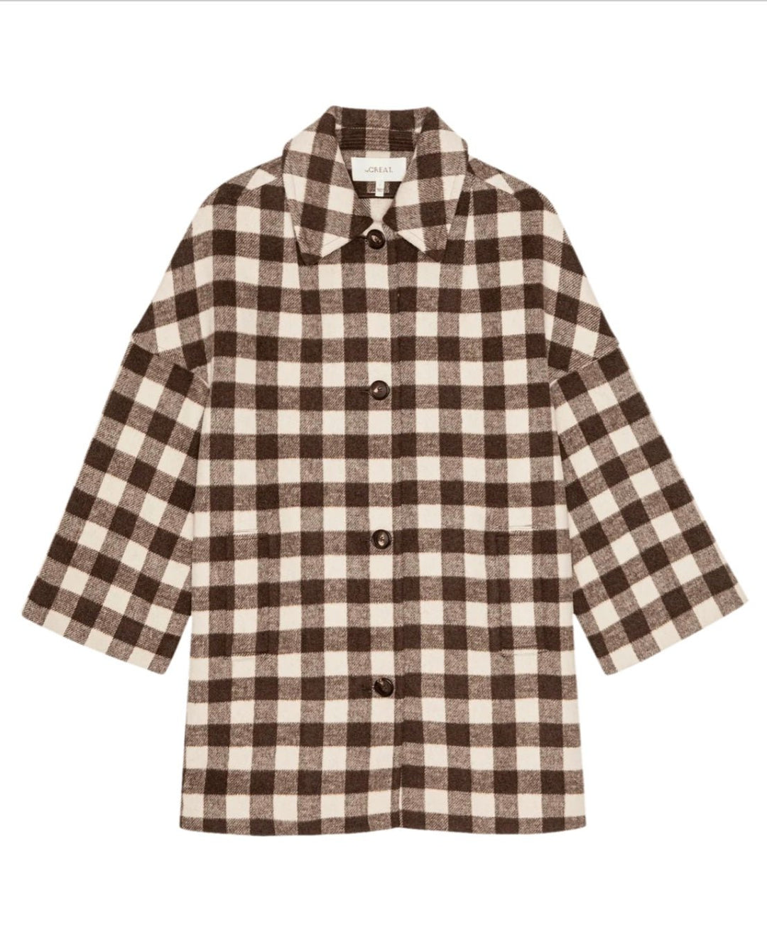 The Great. Car Coat - Chocolate and Cream Check - Molten Blu
