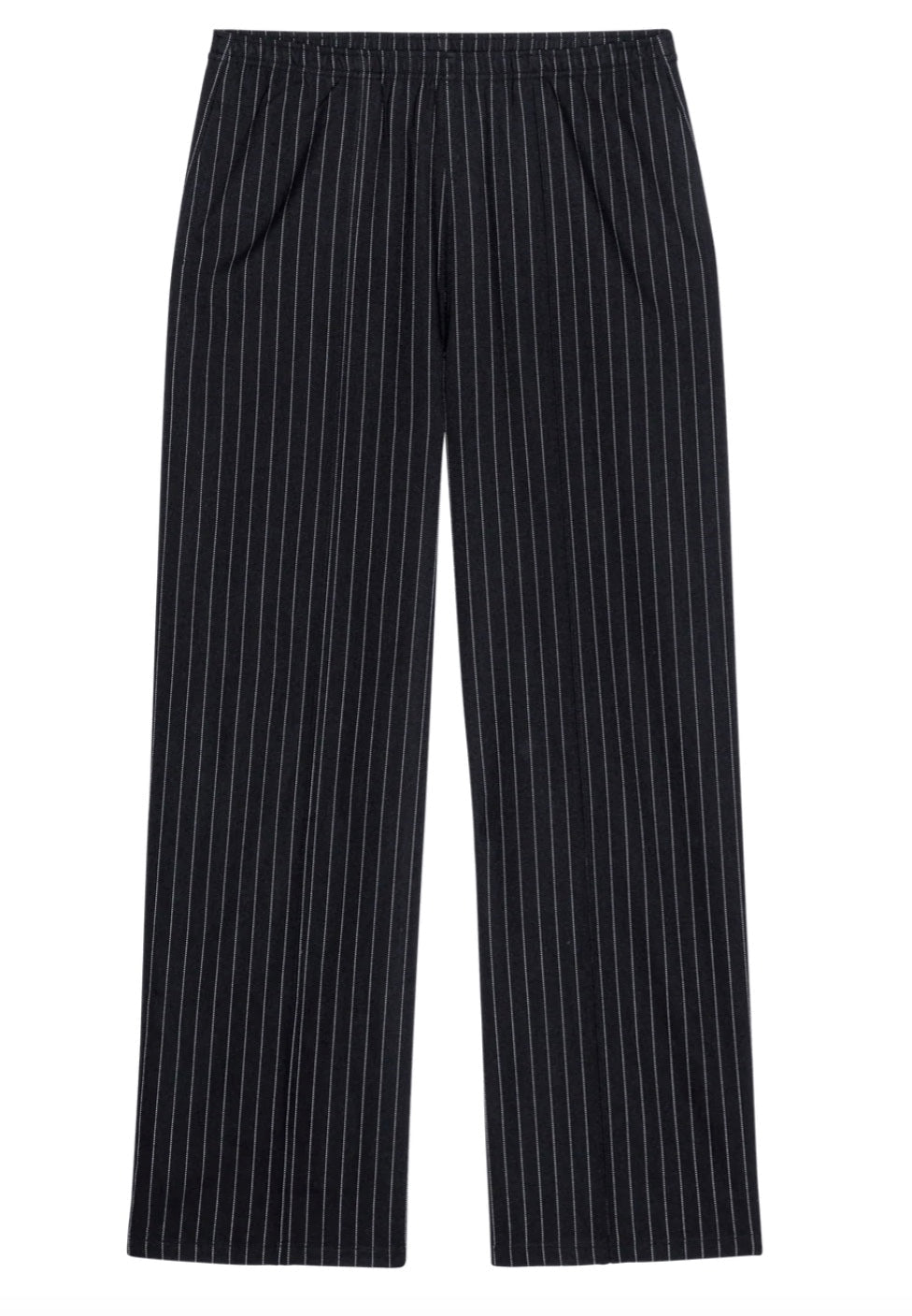 The Great. Tracksuit Pintuck Pant in Black and Cream Pinstripe